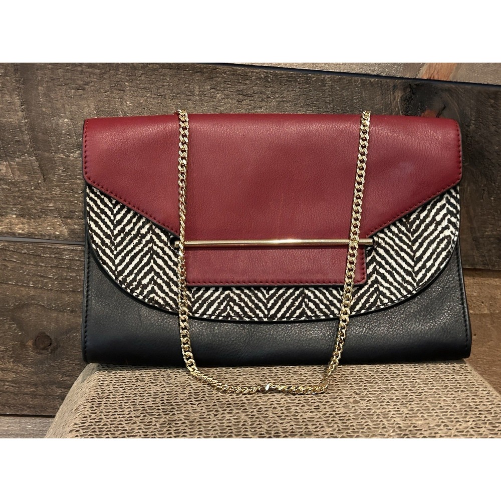 VINCE CAMUTO Leather EDA Red/Black/Calf Hair Clutch Purse Bag‎